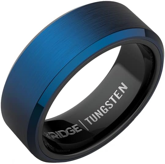The Ridge Tungsten Rings For Men - Mens Wedding Band - Strong, Durable, and Scratch-Resistant Beveled Ring With Silicone Band