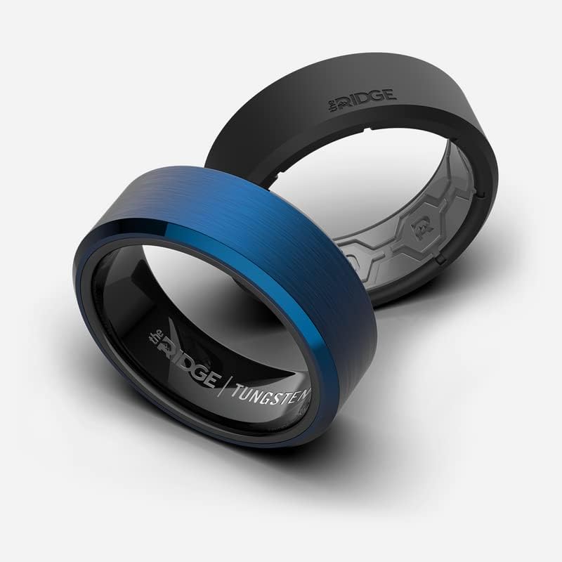 The Ridge Tungsten Rings For Men - Mens Wedding Band - Strong, Durable, and Scratch-Resistant Beveled Ring With Silicone Band