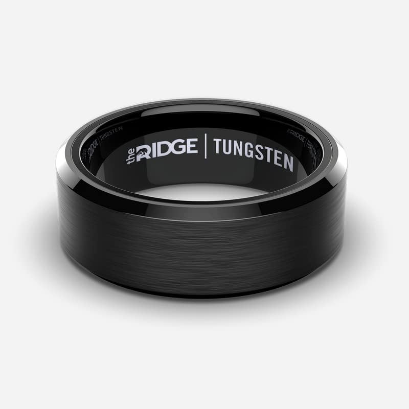 The Ridge Tungsten Rings For Men - Mens Wedding Band - Strong, Durable, and Scratch-Resistant Beveled Ring With Silicone Band