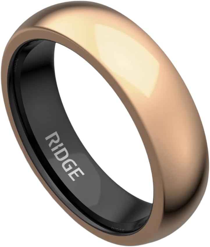 Ridge 6mm Rounded Tungsten Rings For Men - Dual Band Metal Wedding Ring & Silicone Ring, Scratch-Resistant PVD Coating, Convex No-Pinch Fit, Includes Extra Silicone Band (18K Rose Gold, 12)