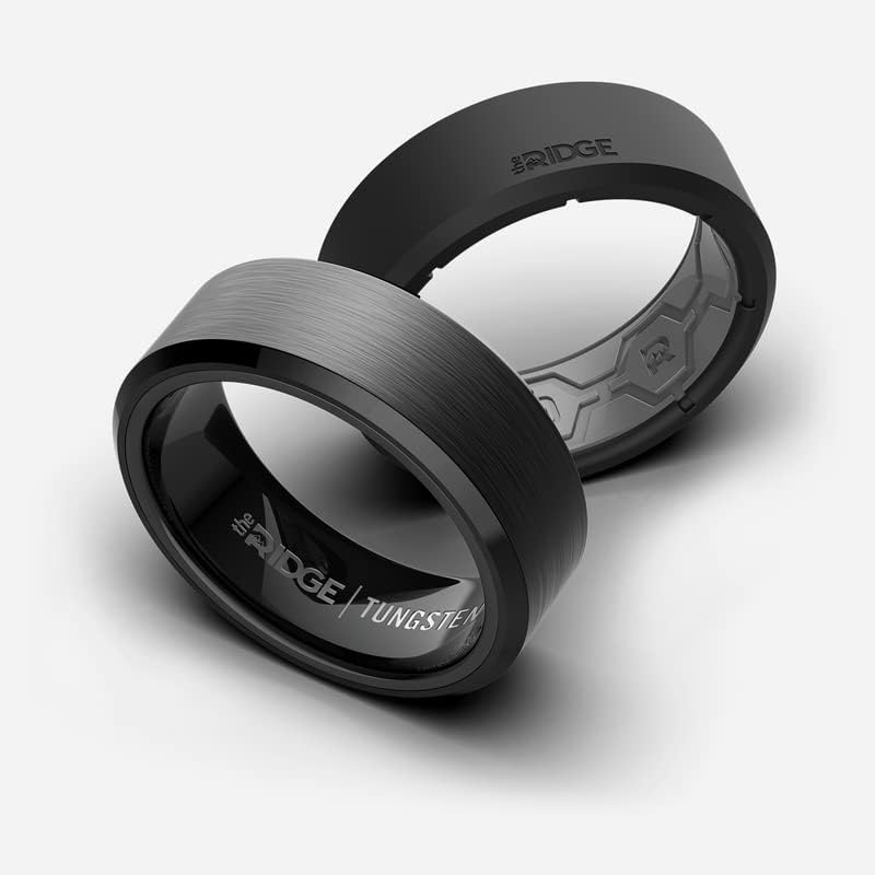 The Ridge Tungsten Rings For Men - Mens Wedding Band - Strong, Durable, and Scratch-Resistant Beveled Ring With Silicone Band