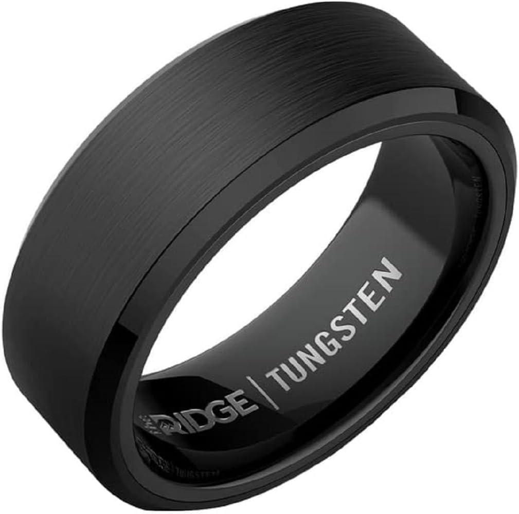 The Ridge Tungsten Rings For Men - Mens Wedding Band - Strong, Durable, and Scratch-Resistant Beveled Ring With Silicone Band