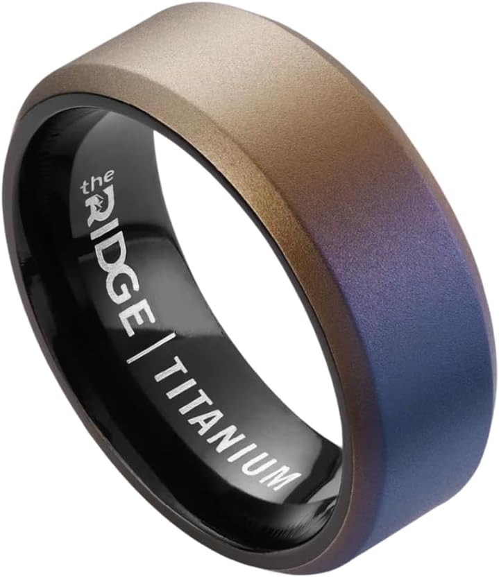 Ridge 8mm Beveled Tungsten Rings For Men - Dual Band Metal Wedding Ring & Silicone Ring, Scratch-Resistant PVD Coating, Convex No-Pinch Fit, Includes Extra Silicone Band (Burnt Titanium, 12.5)