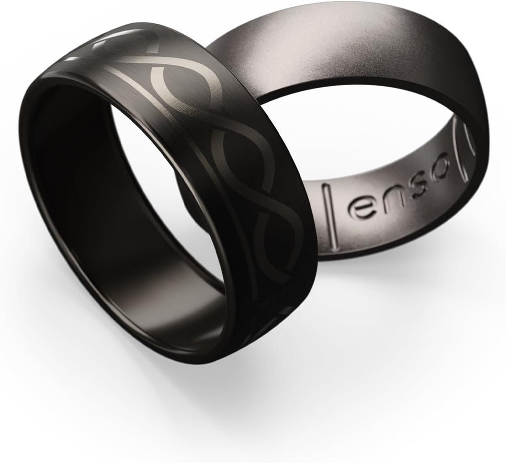 Enso Rings Etched Lord of the Rings Hybrid Ring - Durable Brushed Outer Metal - Comfortable and Premium Inner Silicone