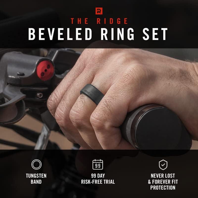 The Ridge Tungsten Rings For Men - Mens Wedding Band - Strong, Durable, and Scratch-Resistant Beveled Ring With Silicone Band