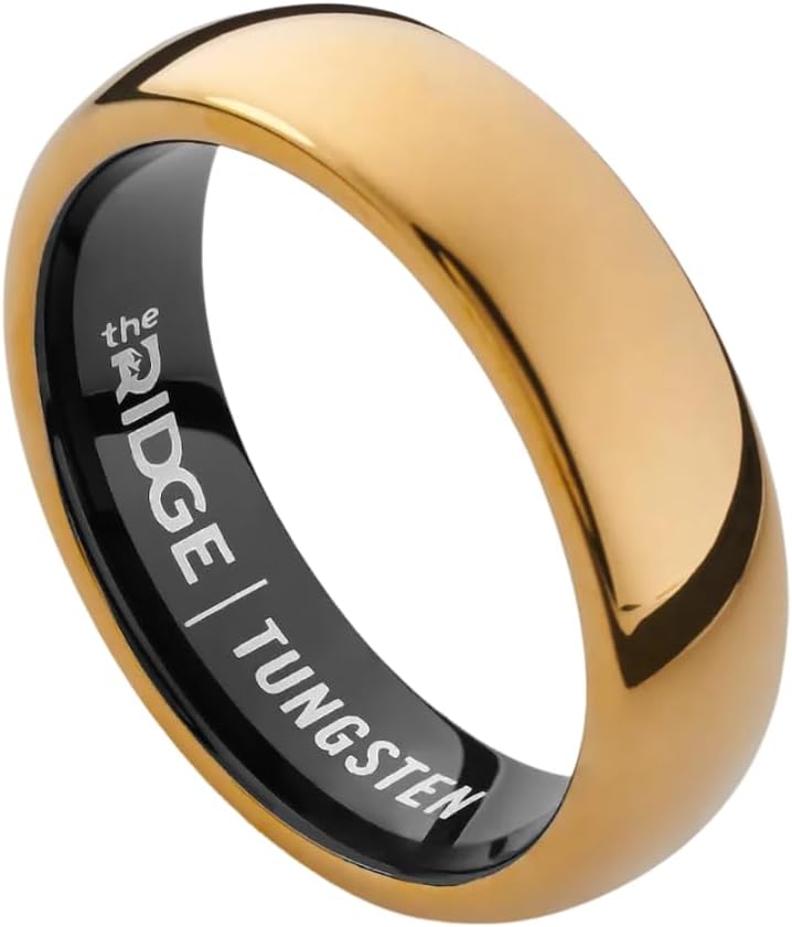 Ridge 6mm Rounded Tungsten Rings For Men - Dual Band Metal Wedding Ring & Silicone Ring, Scratch-Resistant PVD Coating, Convex No-Pinch Fit, Includes Extra Silicone Band (Polished 24K Gold, 12.5)
