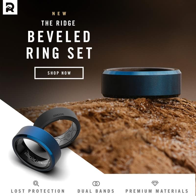 The Ridge Tungsten Rings For Men - Mens Wedding Band - Strong, Durable, and Scratch-Resistant Beveled Ring With Silicone Band