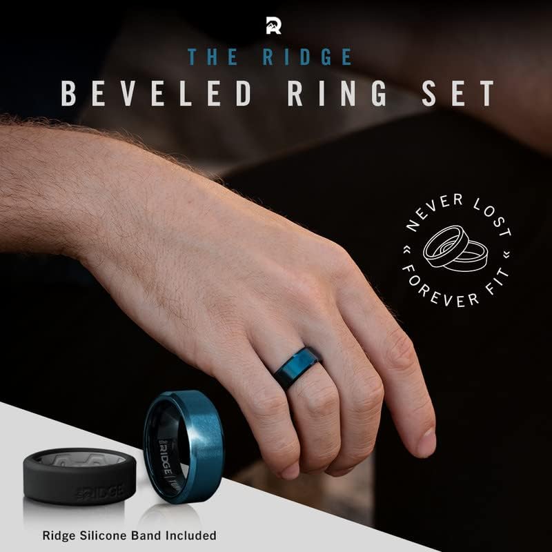 The Ridge Tungsten Rings For Men - Mens Wedding Band - Strong, Durable, and Scratch-Resistant Beveled Ring With Silicone Band