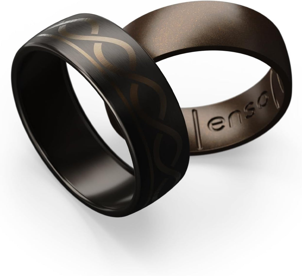 Enso Rings Etched Lord of the Rings Hybrid Ring - Durable Brushed Outer Metal - Comfortable and Premium Inner Silicone