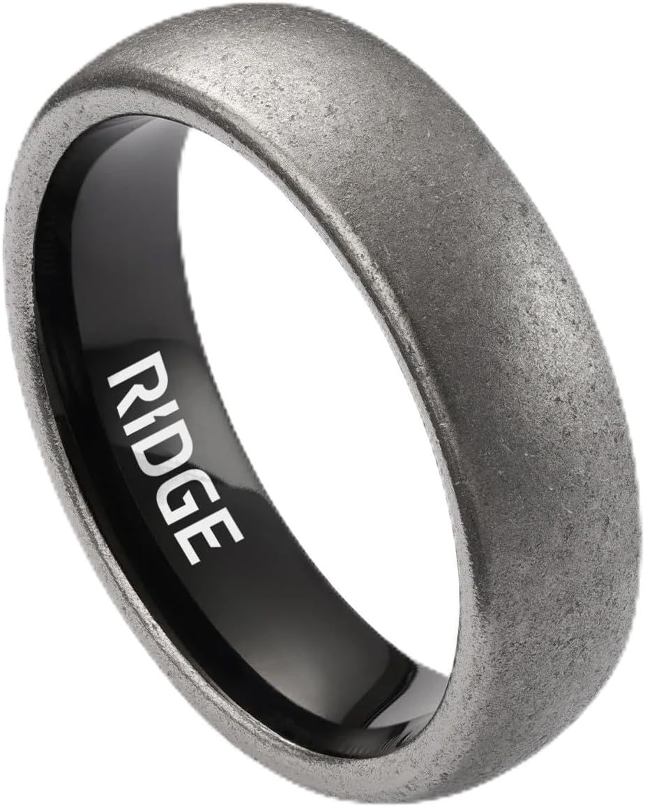 Ridge 6mm Rounded Tungsten Rings For Men - Dual Band Metal Wedding Ring & Silicone Ring, Scratch-Resistant PVD Coating, Convex No-Pinch Fit, Includes Extra Silicone Band (Stonewashed Titanium, 13.5)