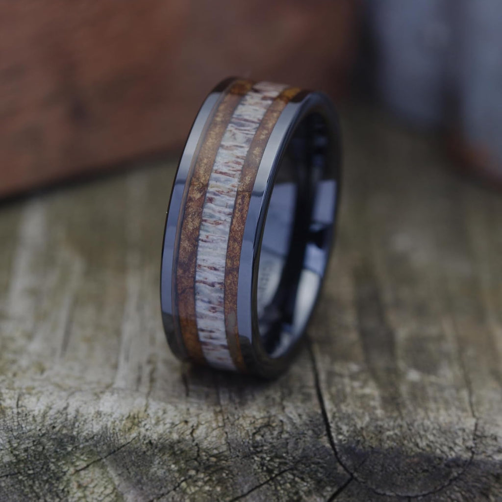 Black Tungsten Band | Deer Antler