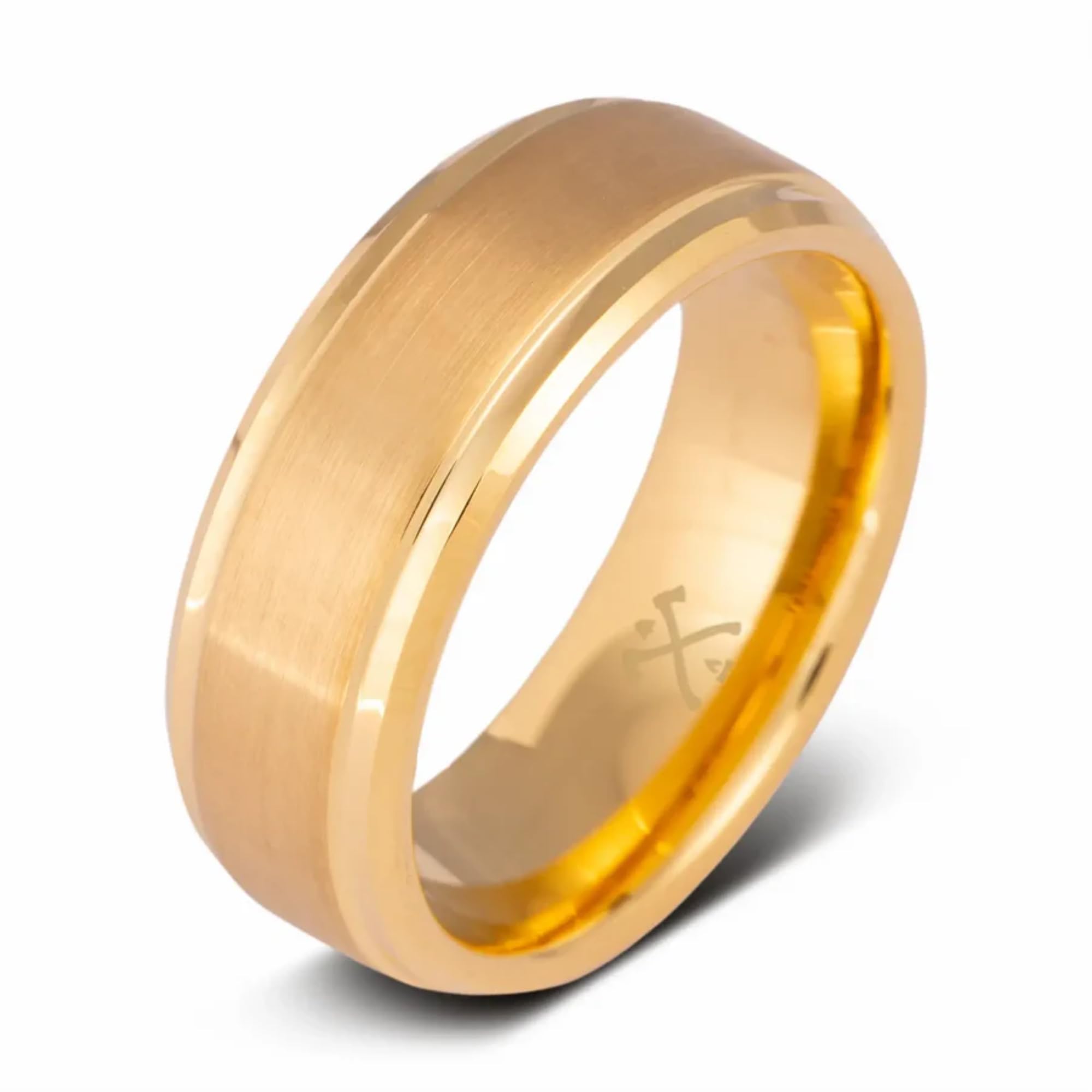 Manly Bands: Mens 14K Yellow Gold Plated Wedding Bands and Rings - Gold Plated Tungsten Comfort Fit and Stylish Rings for Men, Free Silicone Ring Included