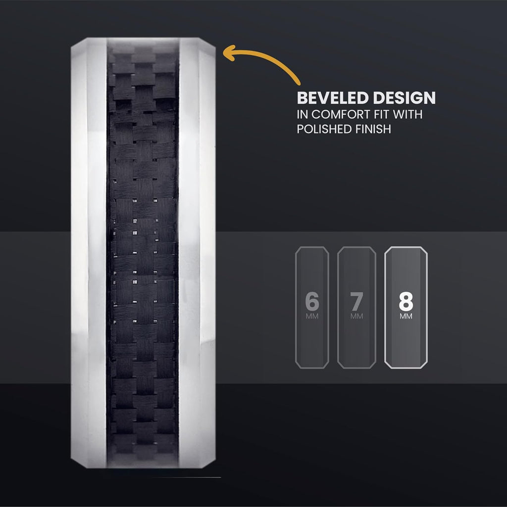 Manly Bands: Mens Wedding Bands and Rings - Unique Polished or Satin Finished Tungsten, Comfort Fit Wedding Band, Stylish Ring for Men, Free Silicone Ring Included