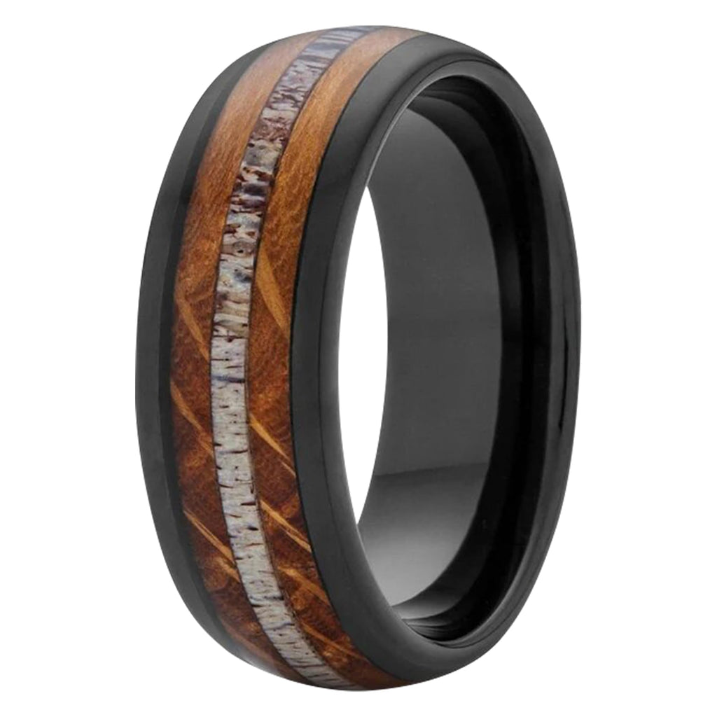Black Tungsten Band | Whiskey & Deer Antler