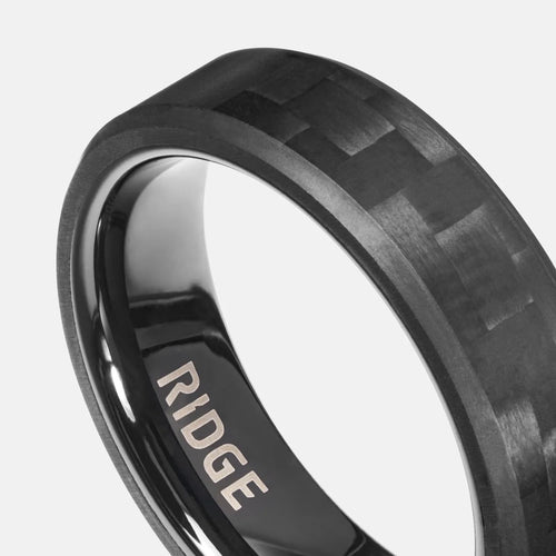 Carbon Fiber 3K Beveled Ring | Carbon and Silicone Ring Set