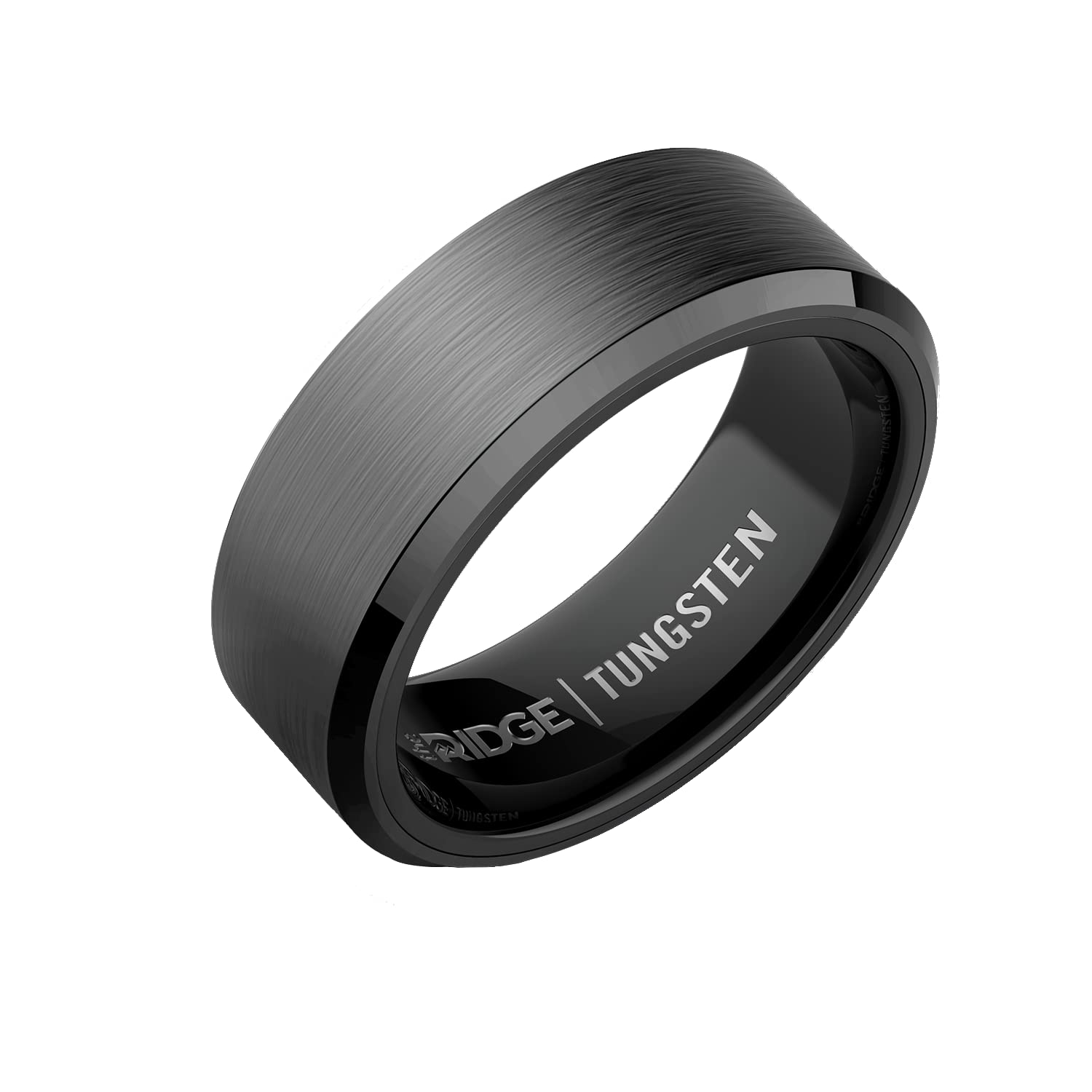 The Ridge Tungsten Rings For Men - Mens Wedding Band - Strong, Durable, and Scratch-Resistant Beveled Ring With Silicone Band