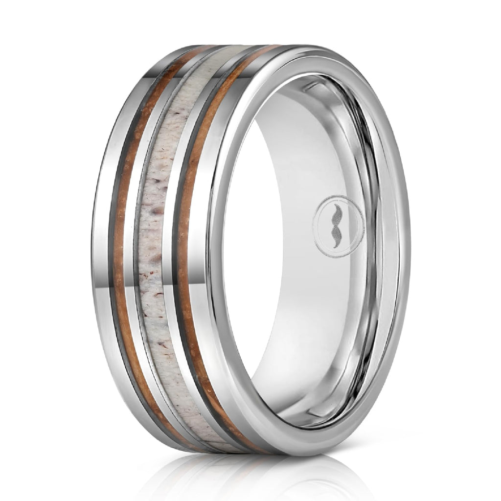 Silver Tungsten Band | Whiskey & Deer Antler