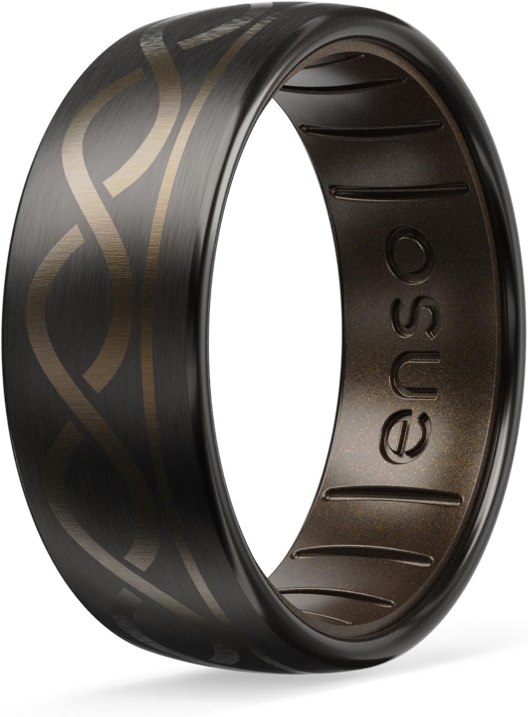 Enso Rings Etched Lord of the Rings Hybrid Ring - Durable Brushed Outer Metal - Comfortable and Premium Inner Silicone