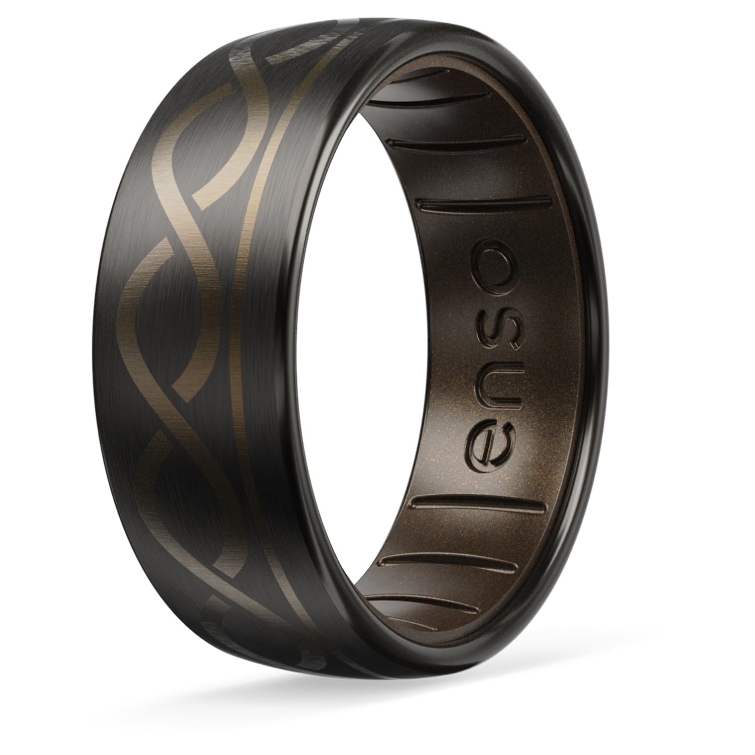 Enso Rings Etched Lord of the Rings Hybrid Ring - Durable Brushed Outer Metal - Comfortable and Premium Inner Silicone