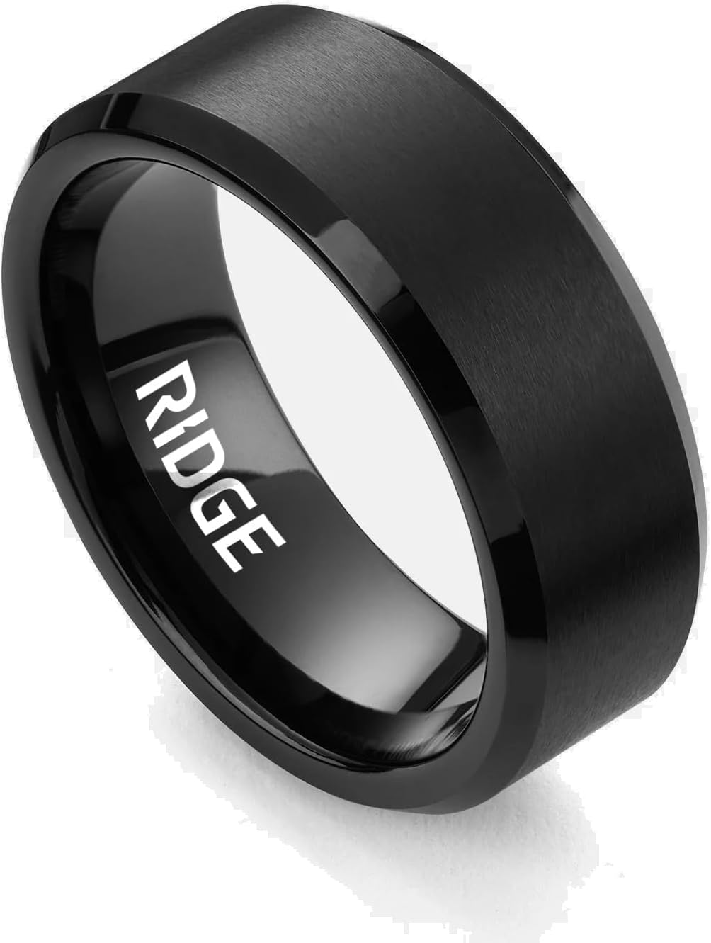 The Ridge Tungsten Rings For Men - Mens Wedding Band - Strong, Durable, and Scratch-Resistant Beveled Ring With Silicone Band