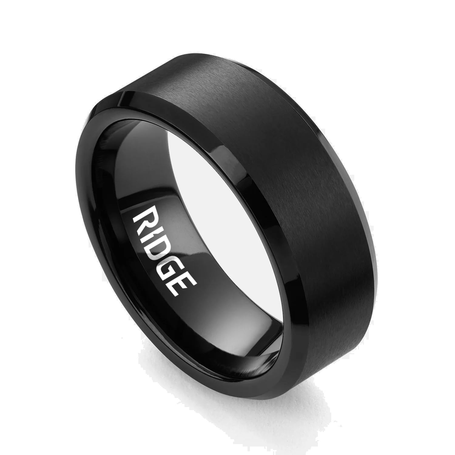 The Ridge Tungsten Rings For Men - Mens Wedding Band - Strong, Durable, and Scratch-Resistant Beveled Ring With Silicone Band