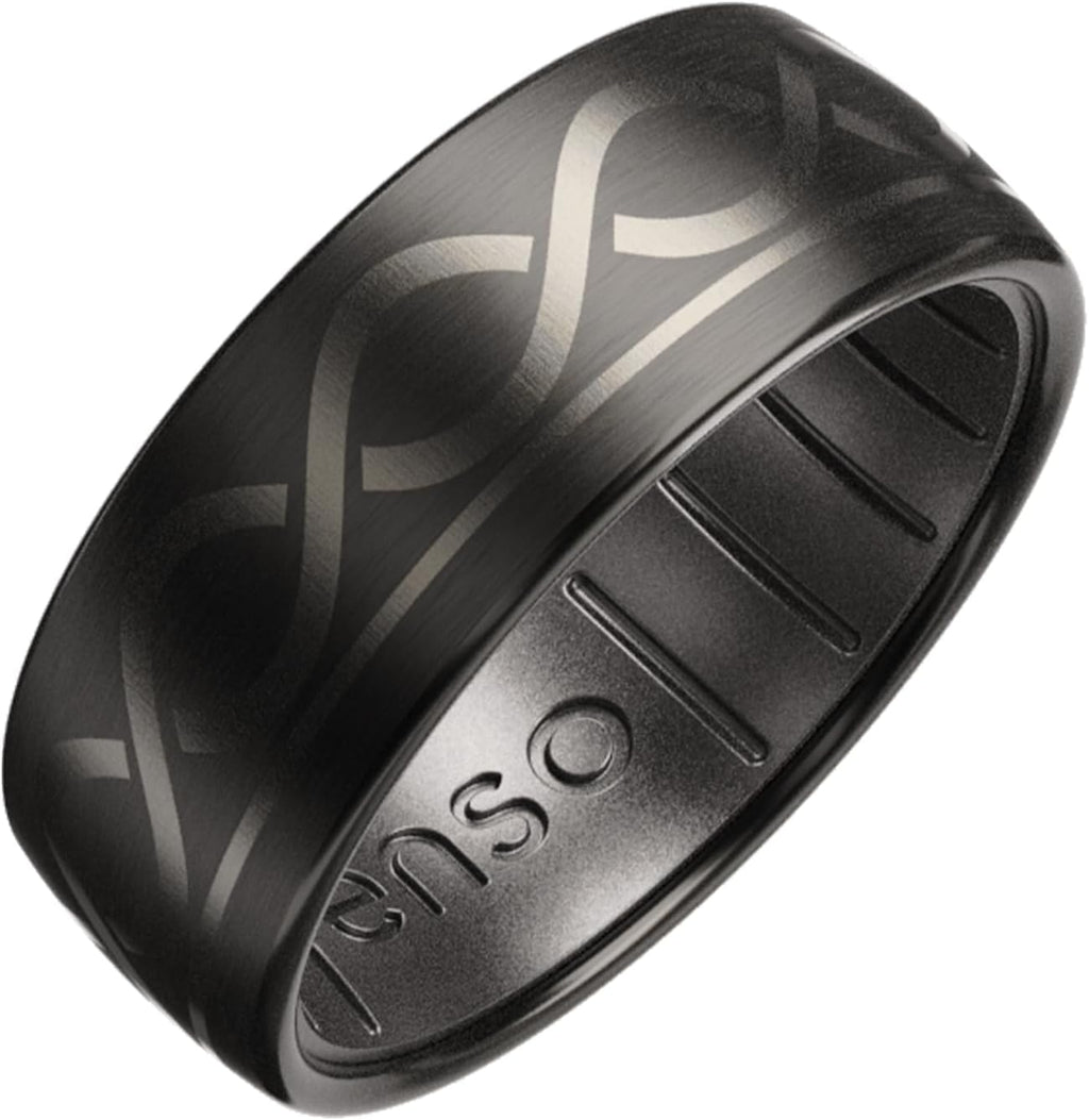 Enso Rings Etched Lord of the Rings Hybrid Ring - Durable Brushed Outer Metal - Comfortable and Premium Inner Silicone