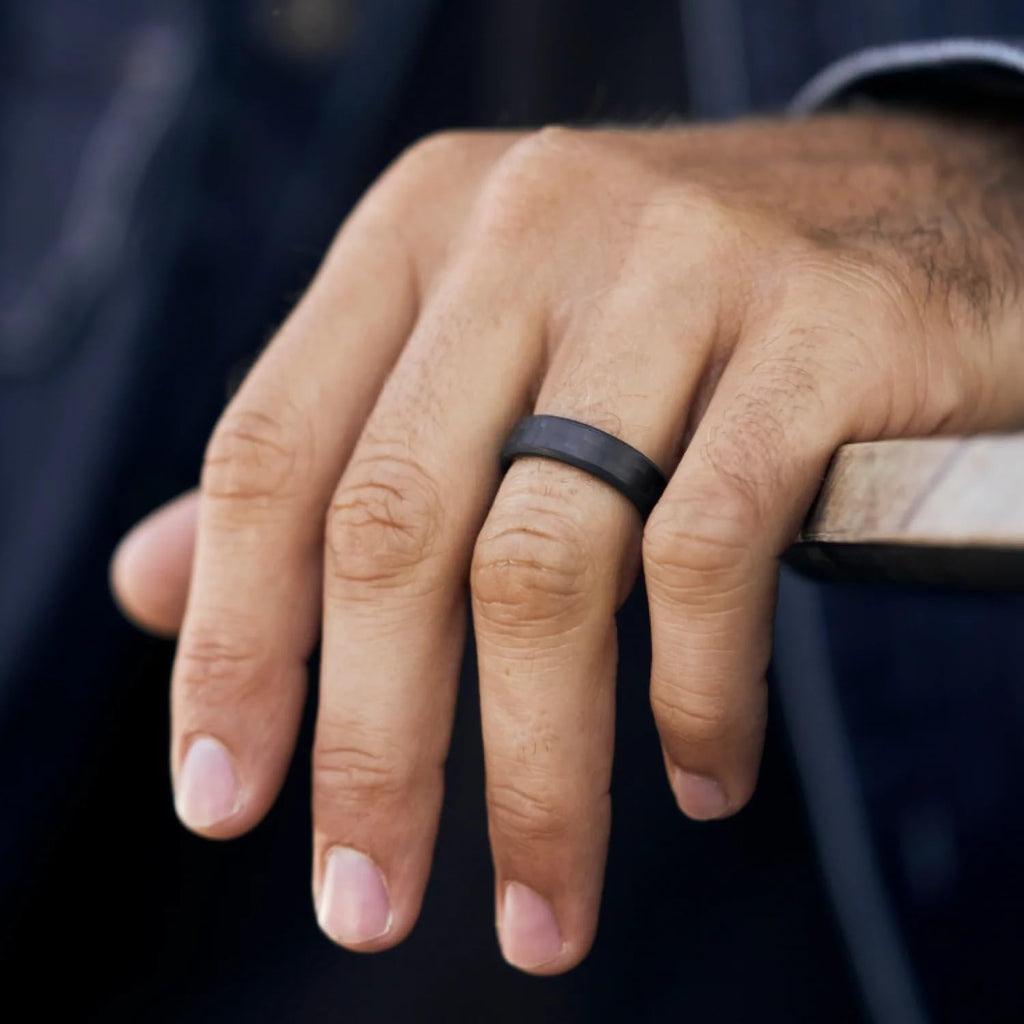 Carbon Fiber 3K Beveled Ring | Carbon and Silicone Ring Set