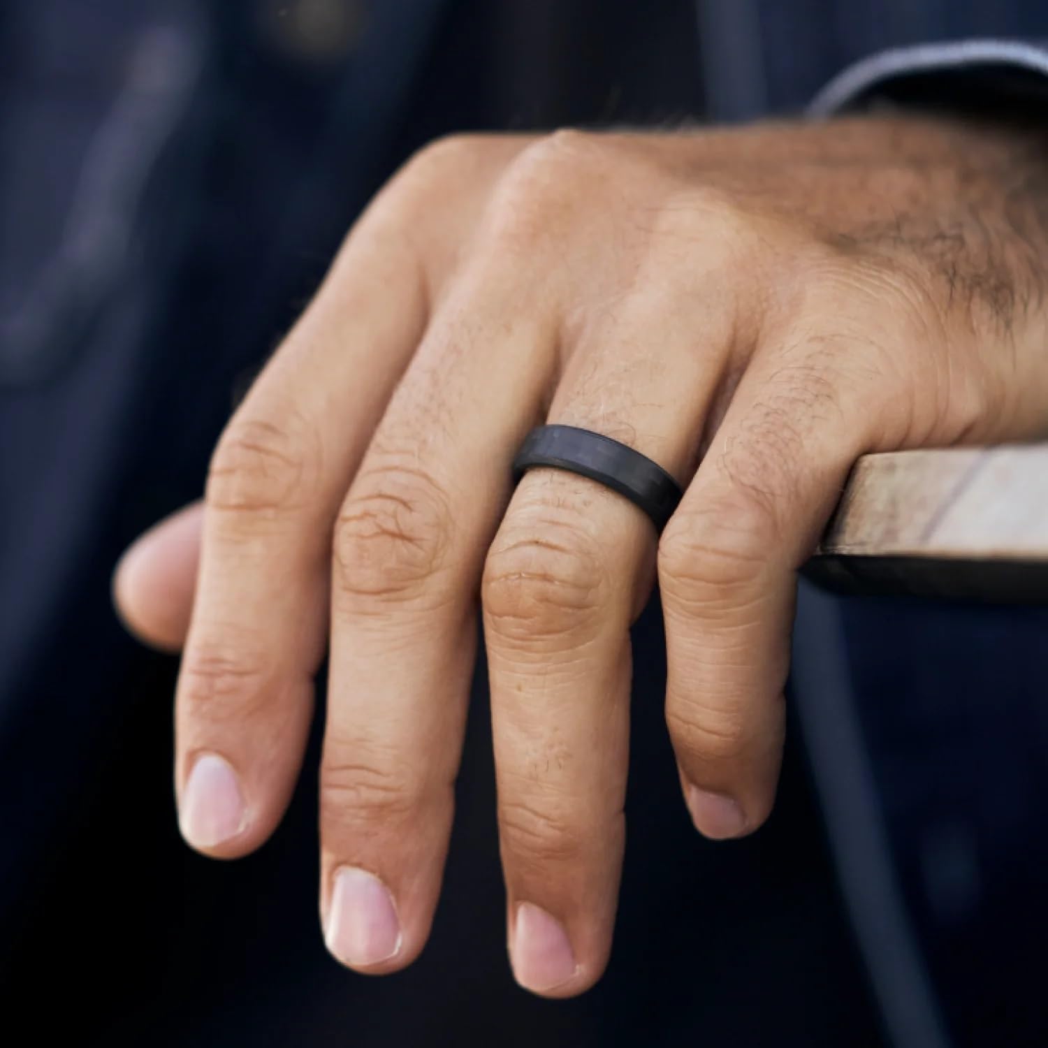 Carbon Fiber 3K Beveled Ring | Carbon and Silicone Ring Set