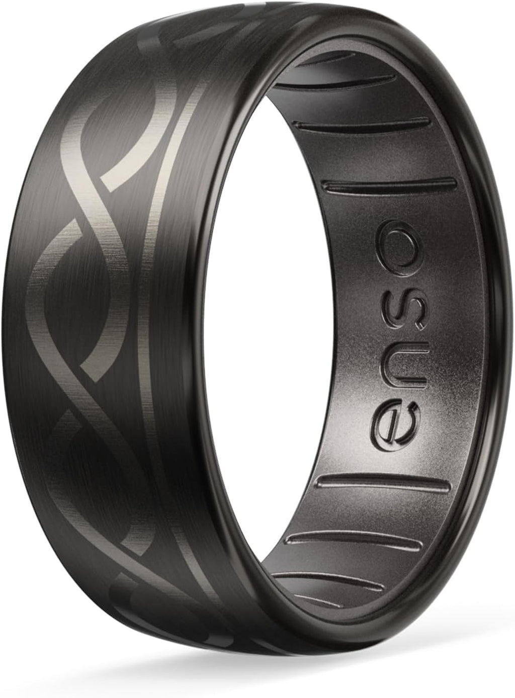 Enso Rings Etched Lord of the Rings Hybrid Ring - Durable Brushed Outer Metal - Comfortable and Premium Inner Silicone