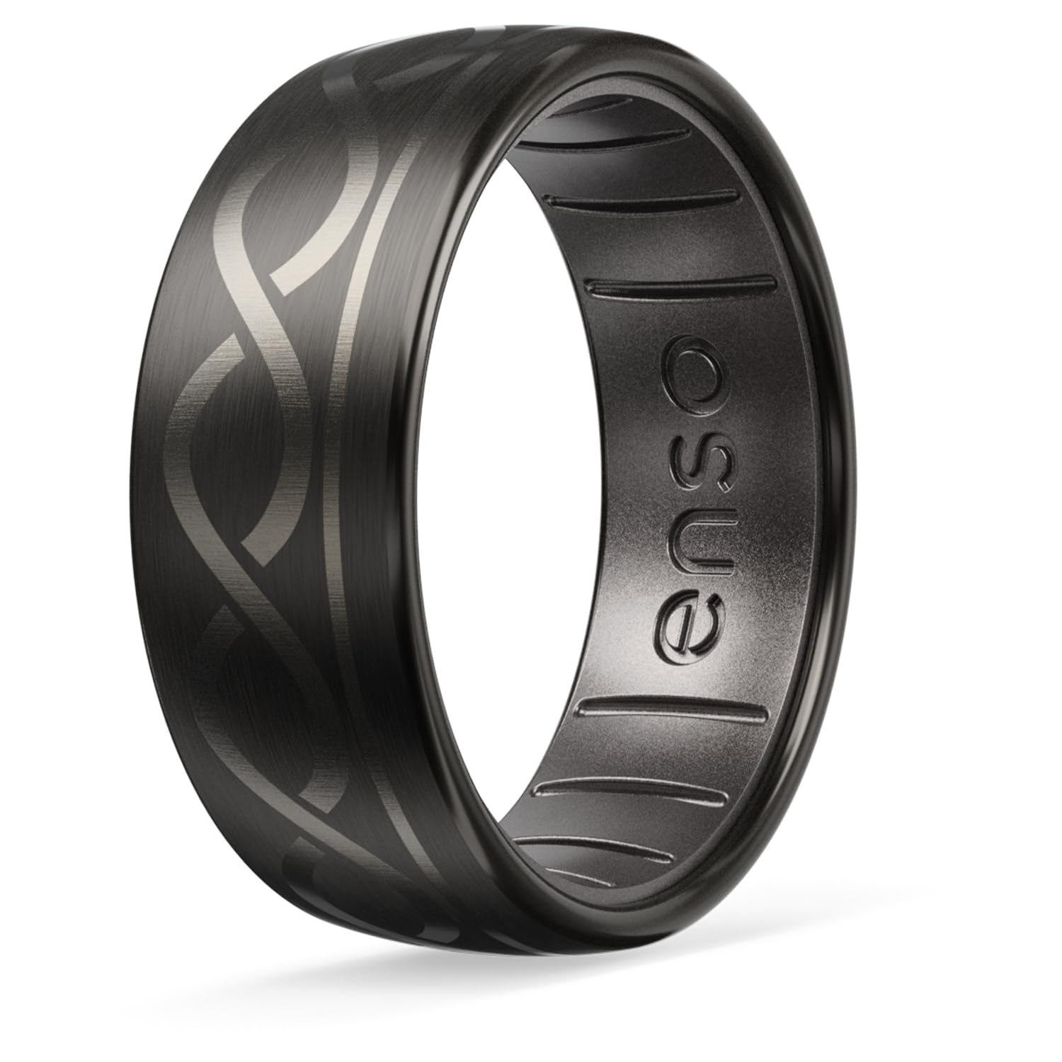 Enso Rings Etched Lord of the Rings Hybrid Ring - Durable Brushed Outer Metal - Comfortable and Premium Inner Silicone