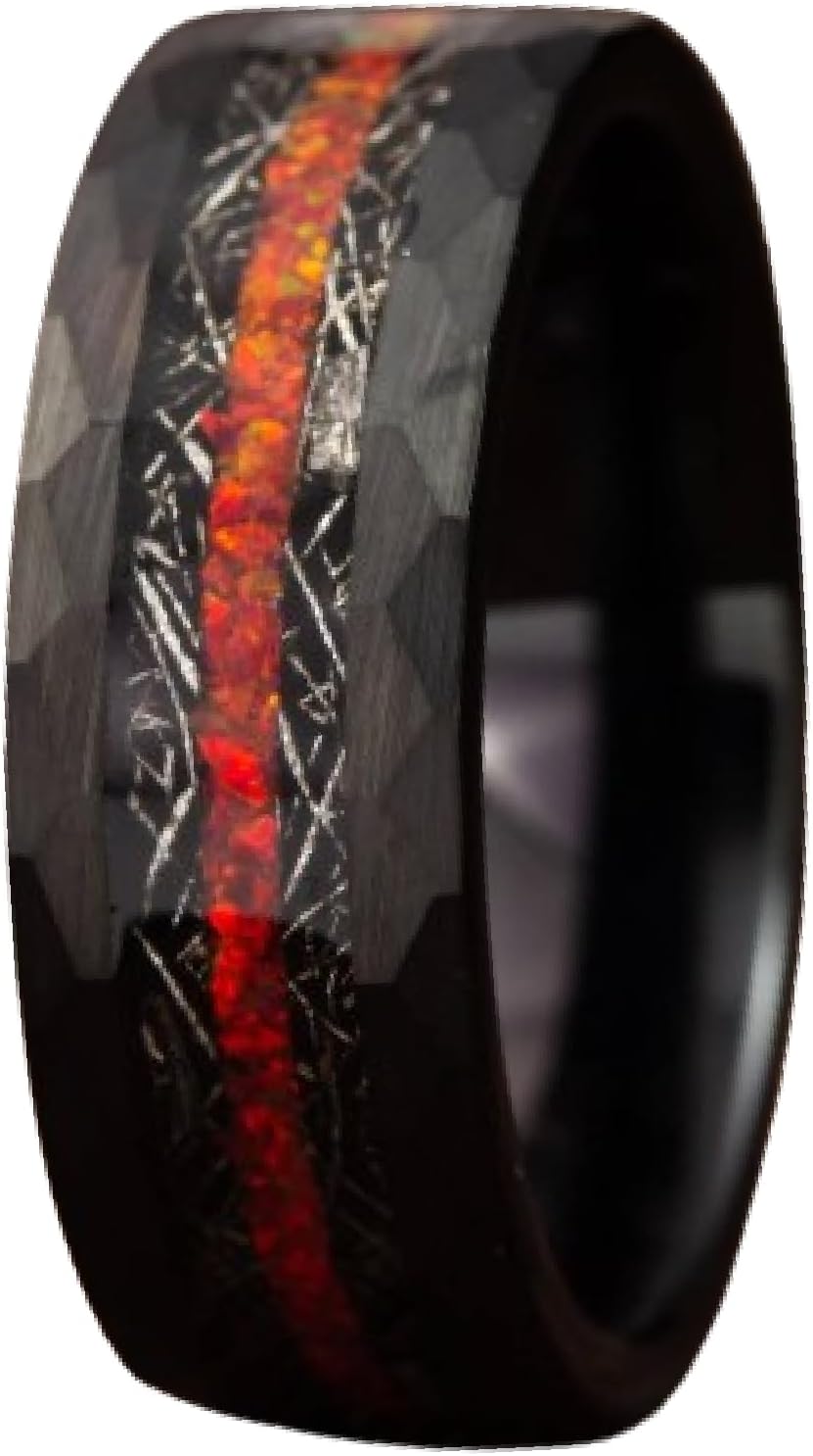 Black Tungsten Band | Fire Opal & Meteorite