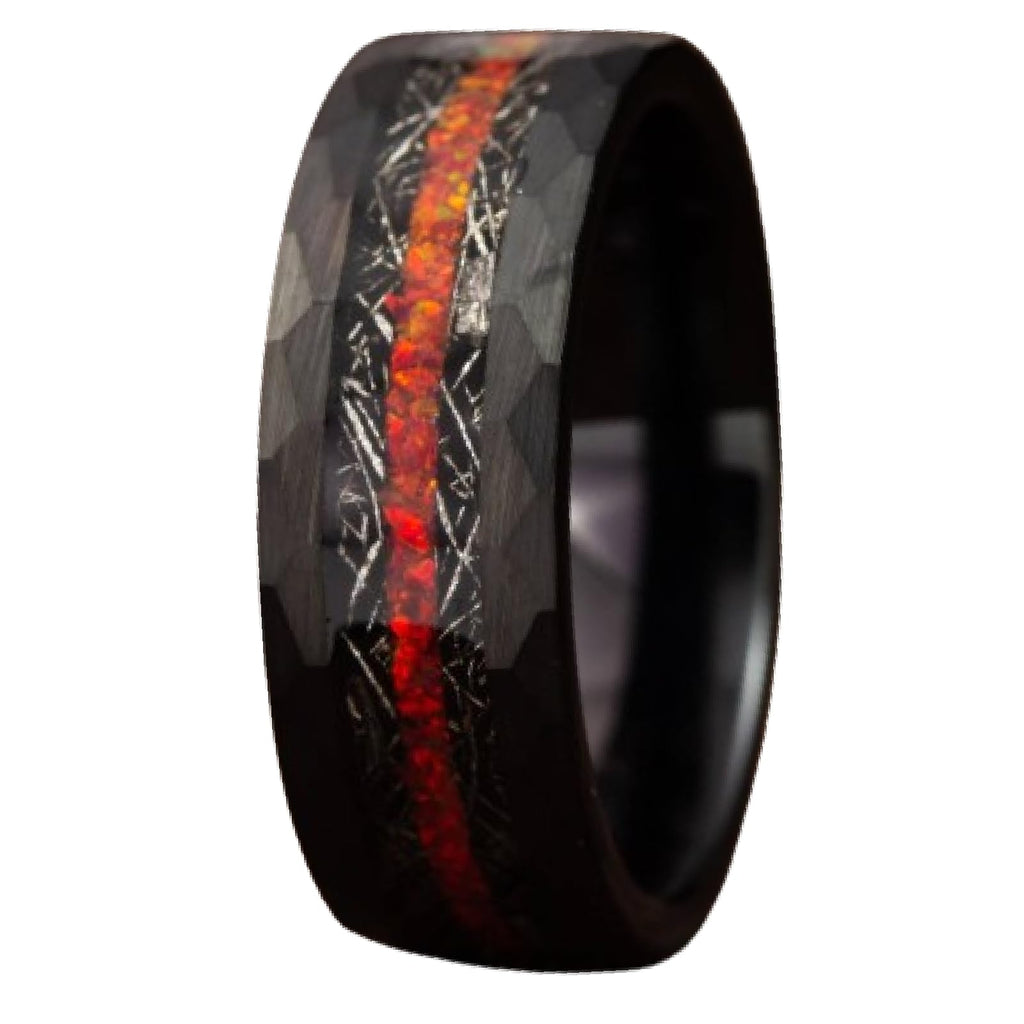 Black Tungsten Band | Fire Opal & Meteorite