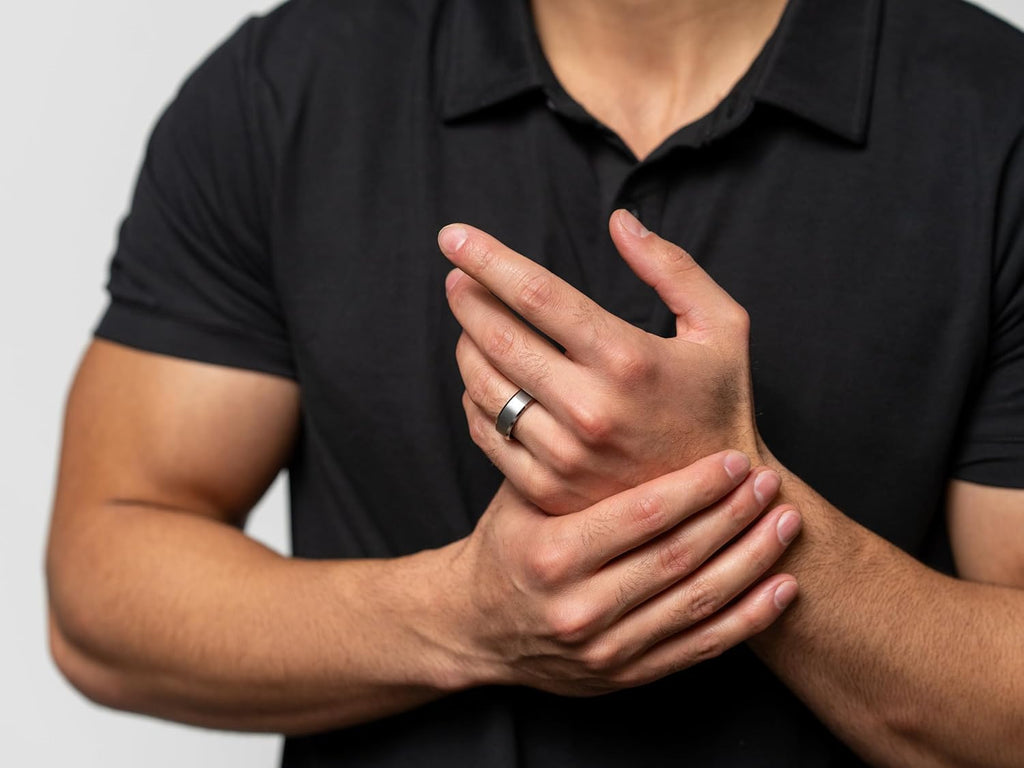 Ridge 8mm Beveled Tungsten Rings For Men - Dual Band Metal Wedding Ring & Silicone Ring, Scratch-Resistant PVD Coating, Convex No-Pinch Fit, Includes Extra Silicone Band (Platinum, 11)