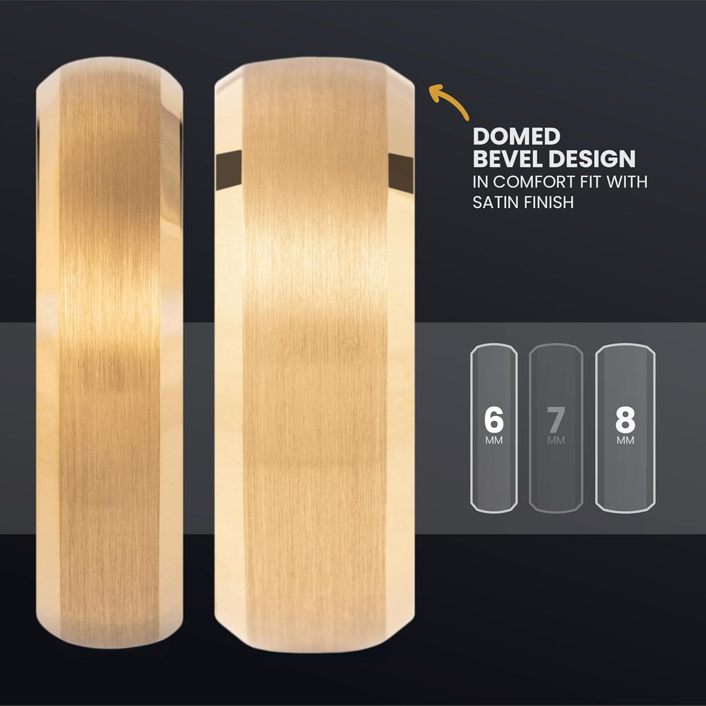 Manly Bands: Mens 14K Yellow Gold Plated Wedding Bands and Rings - Gold Plated Tungsten Comfort Fit and Stylish Rings for Men, Free Silicone Ring Included