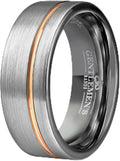 Brushed Silver Tungsten Band | Gold Inlay