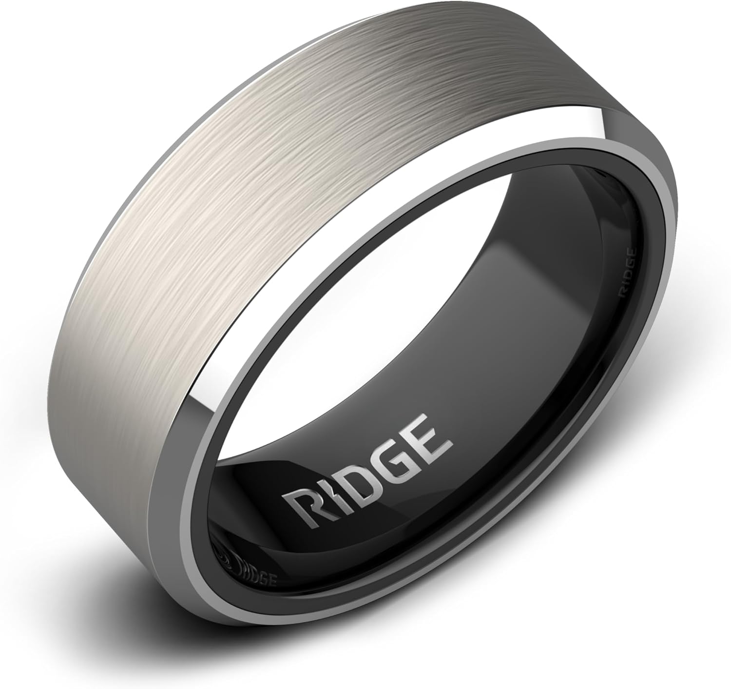 Ridge 8mm Beveled Tungsten Rings For Men - Dual Band Metal Wedding Ring & Silicone Ring, Scratch-Resistant PVD Coating, Convex No-Pinch Fit, Includes Extra Silicone Band (Platinum, 11)
