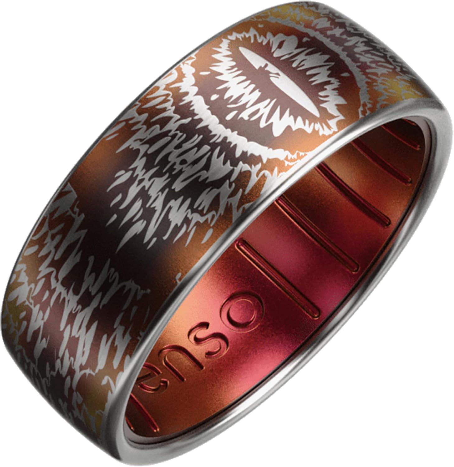 Enso Rings Etched Lord of the Rings Hybrid Ring - Durable Brushed Outer Metal - Comfortable and Premium Inner Silicone
