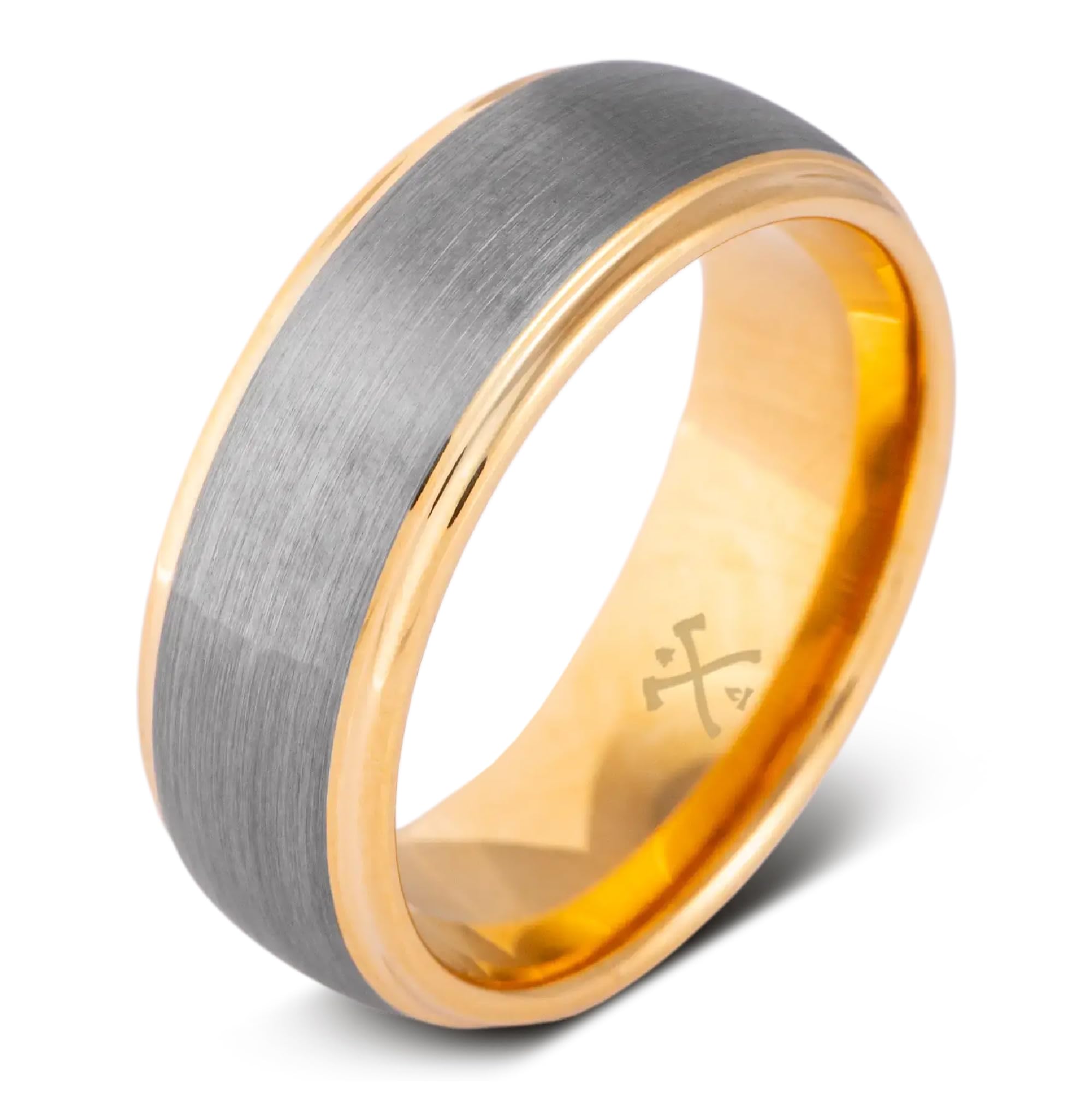 Manly Bands: Mens 14K Yellow Gold Plated Wedding Bands and Rings - Gold Plated Tungsten Comfort Fit and Stylish Rings for Men, Free Silicone Ring Included