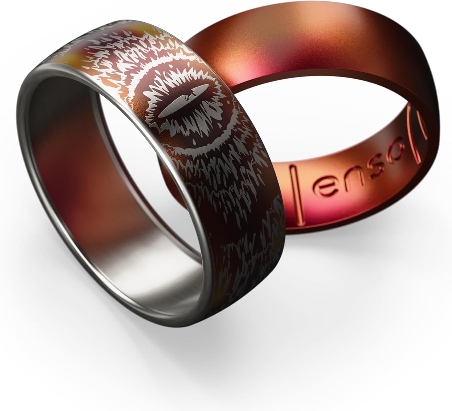Enso Rings Etched Lord of the Rings Hybrid Ring - Durable Brushed Outer Metal - Comfortable and Premium Inner Silicone