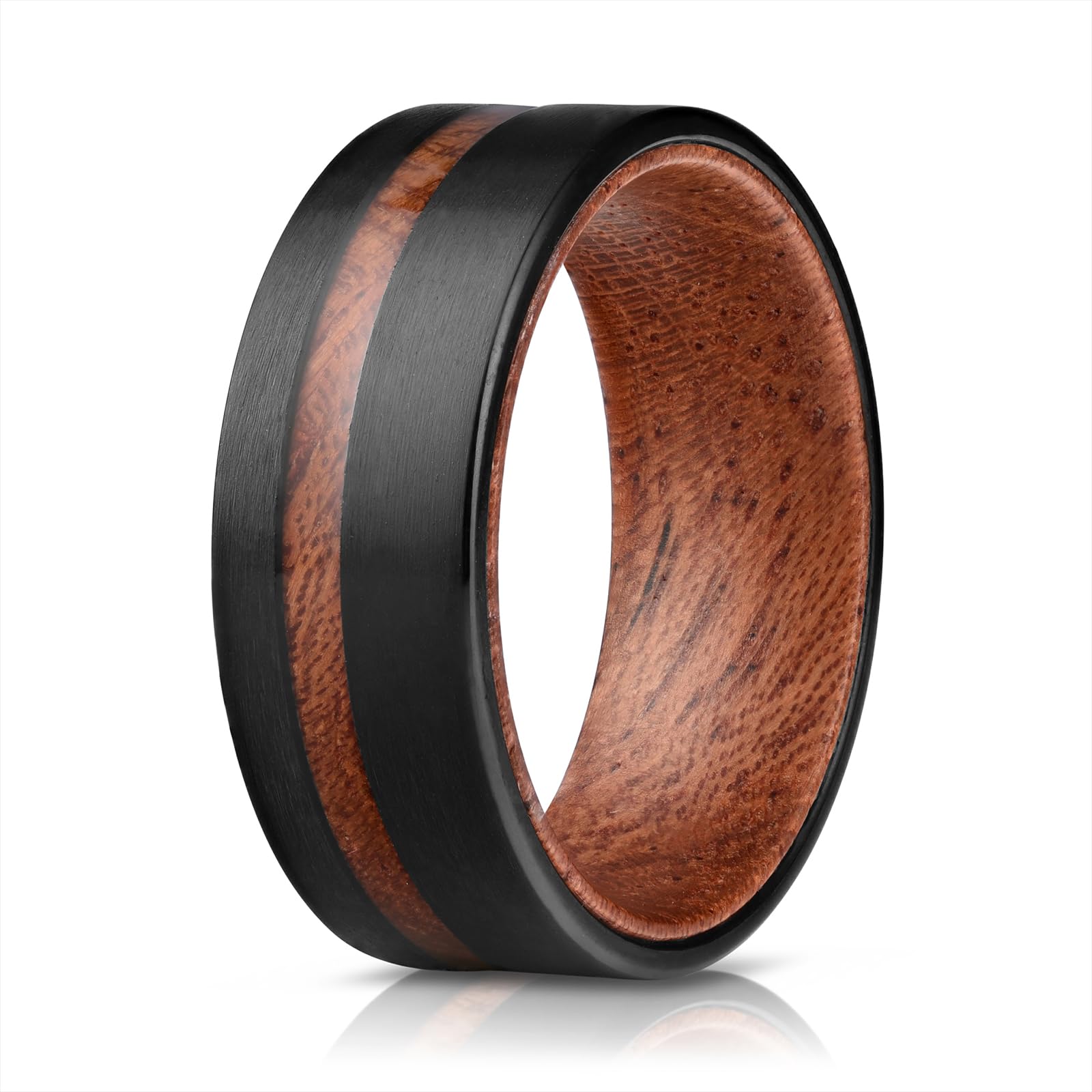 Brushed Black Tungsten Band | Wood Inlay