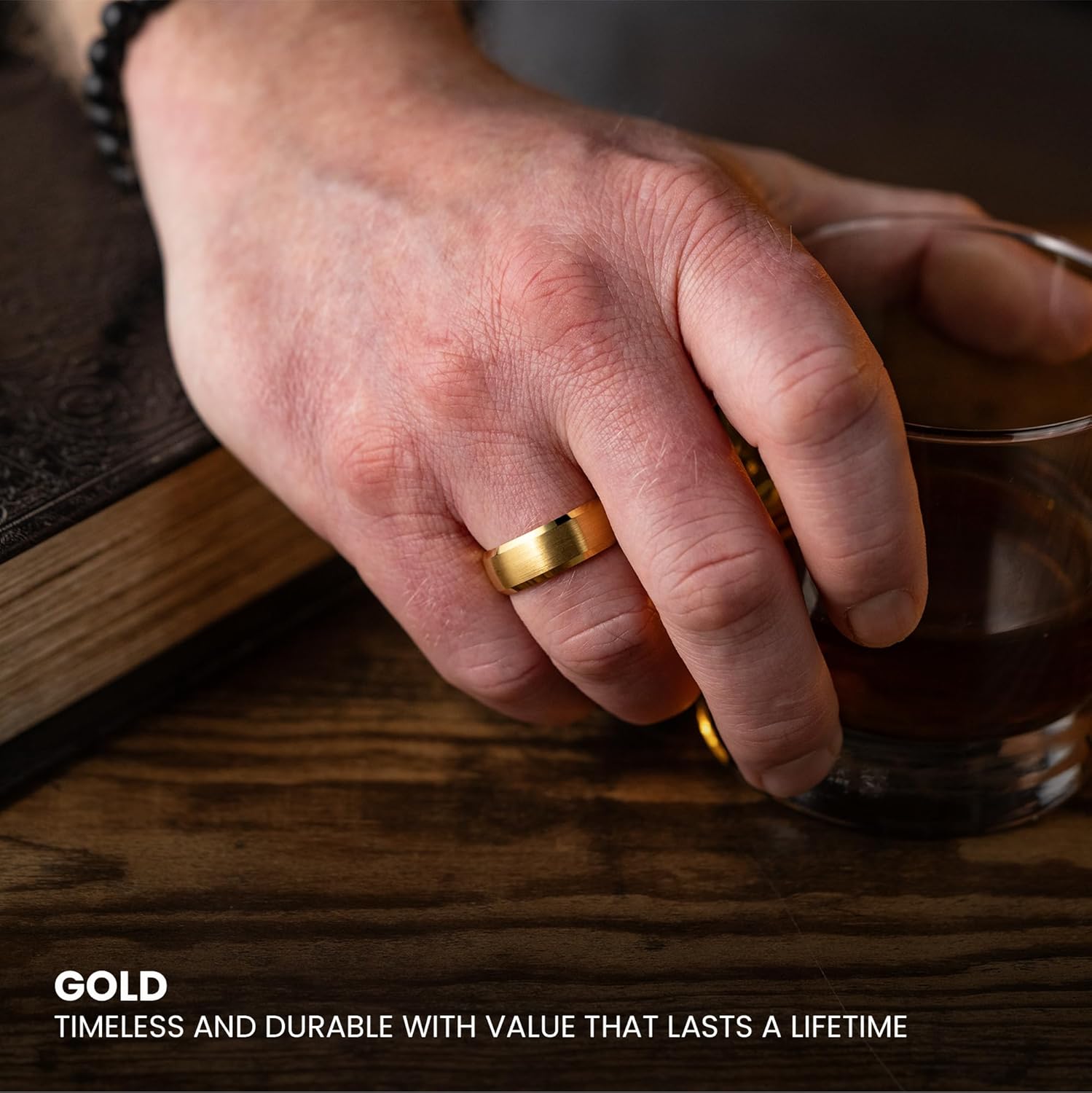 Manly Bands: Mens 14K Yellow Gold Plated Wedding Bands and Rings - Gold Plated Tungsten Comfort Fit and Stylish Rings for Men, Free Silicone Ring Included