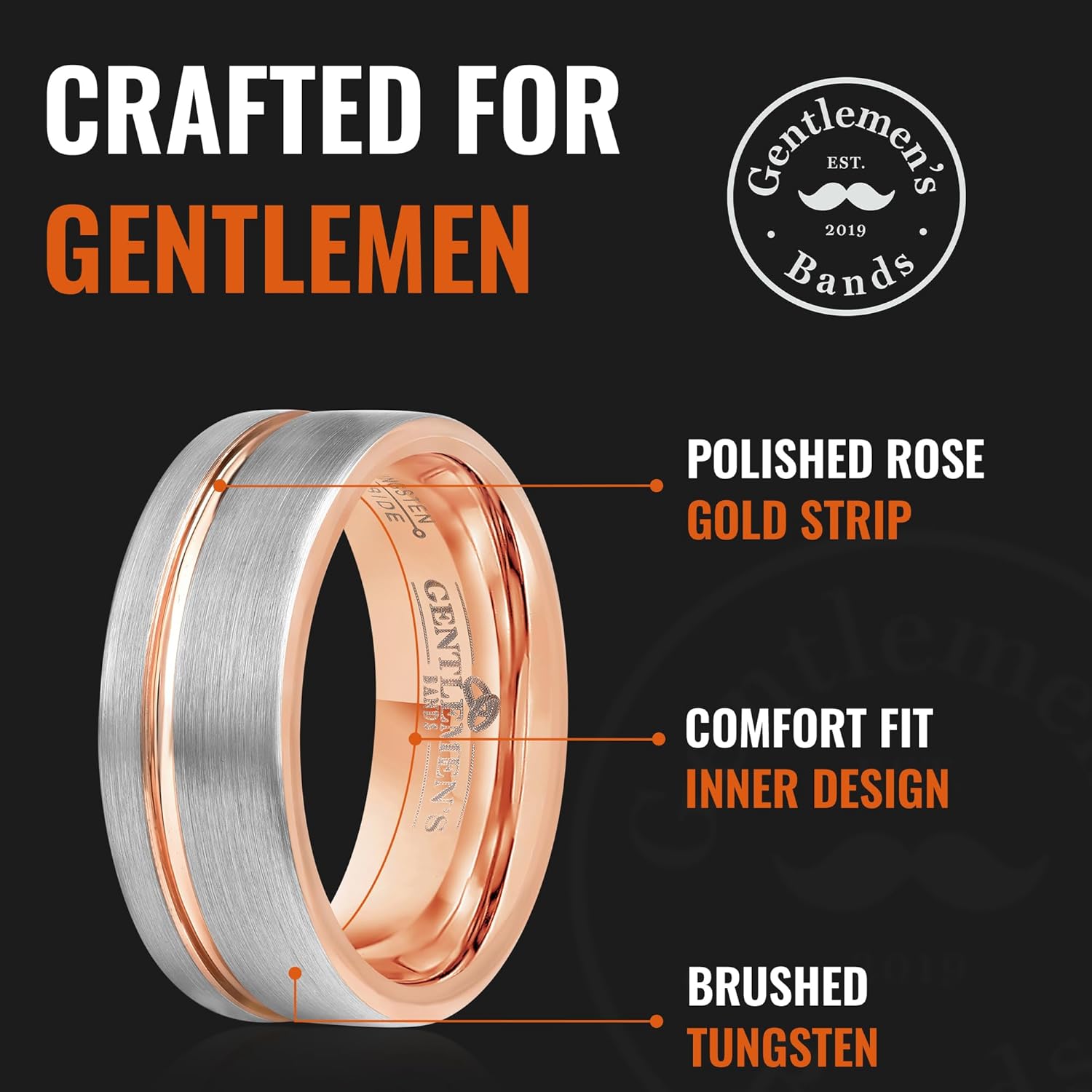 Rose Gold Inlay Tungsten Band | Luxury Set