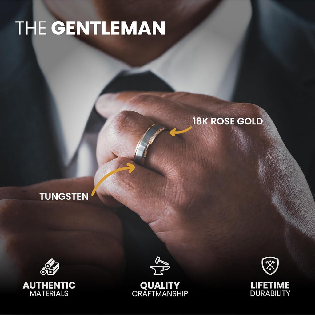 Manly Bands: Men's Rose Gold Wedding Bands and Rings - Made With 14K and 18K Rose Gold - Gift for Men - Free Silicone Ring Included