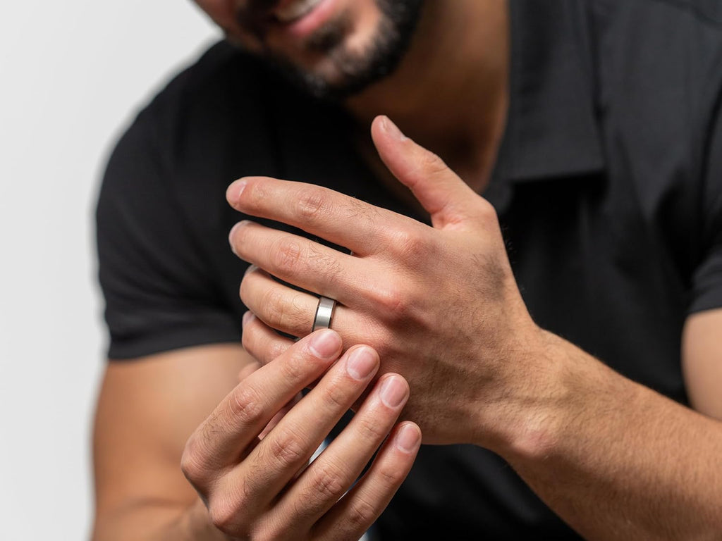 Ridge 8mm Beveled Tungsten Rings For Men - Dual Band Metal Wedding Ring & Silicone Ring, Scratch-Resistant PVD Coating, Convex No-Pinch Fit, Includes Extra Silicone Band (Platinum, 11)