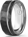 Hammered Tungsten Band | Black & White Gold