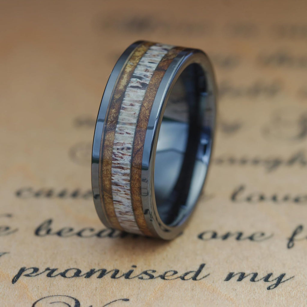 Black Tungsten Band | Deer Antler