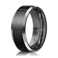 Men's Black Tungsten Carbide Wedding Band - Premium Grade Tungsten Black Wedding Band Beveled - Includes Silicon Band, Leather Drawstring Pouch, & Luxury Walnut Ring Box