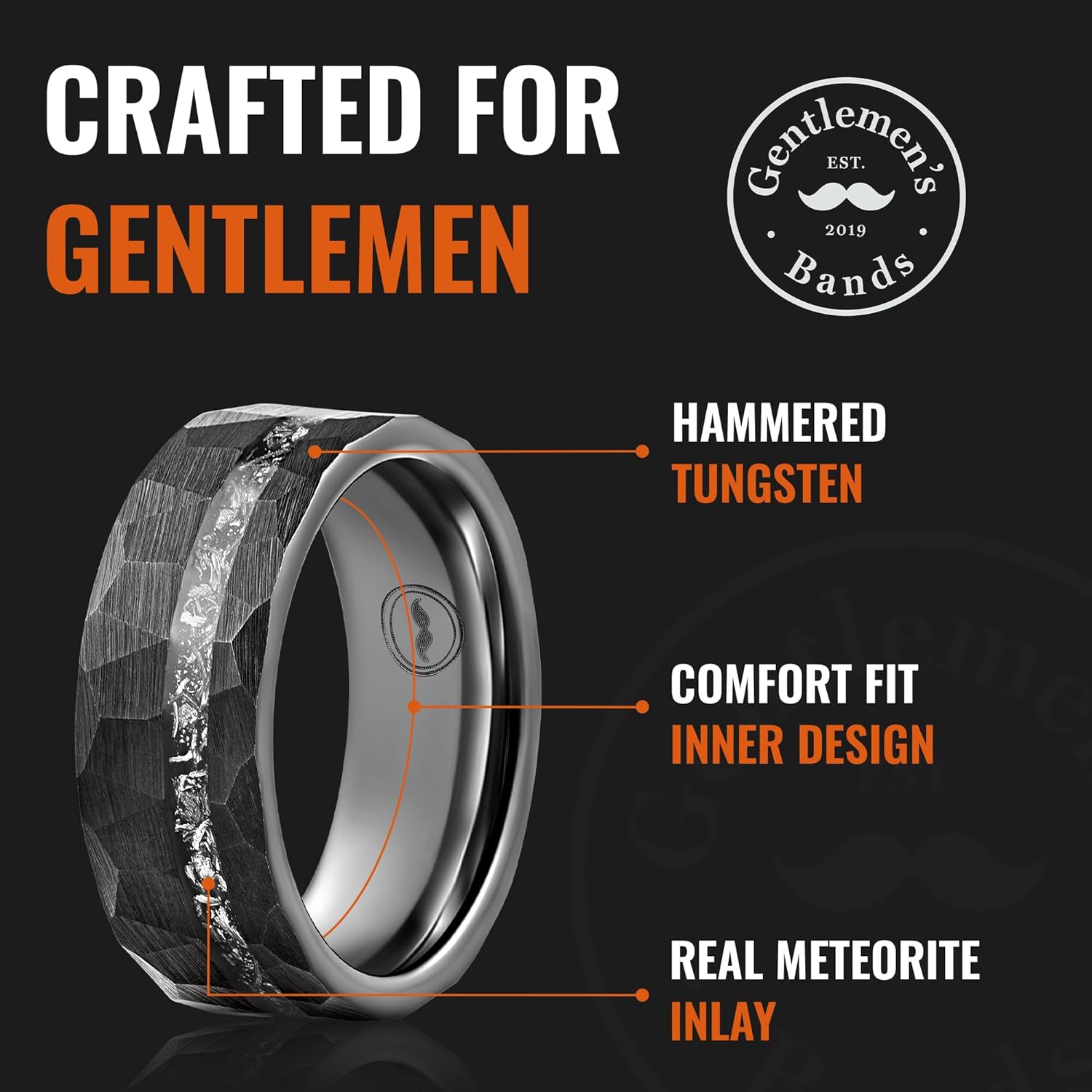 Black Meteorite Hammered Band | Luxury Set