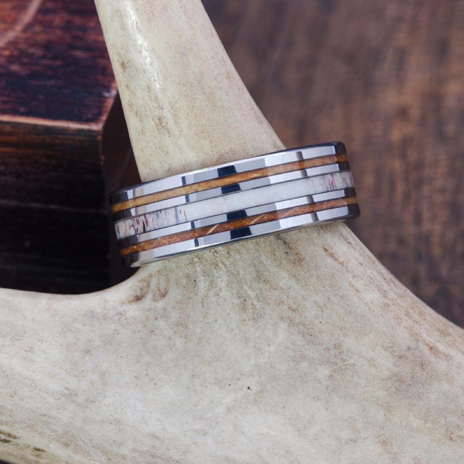 Silver Tungsten Band | Whiskey & Deer Antler