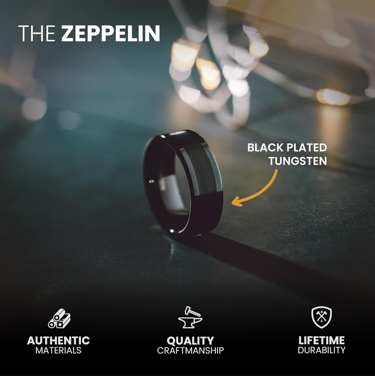 Manly Bands: Mens Black Plated Tungsten and Black Zirconium Wedding Bands and Rings - Comfort Fit and Stylish Black Rings for Men, Free Silicone Ring Included